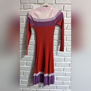 Banana Republic Colorblock Ribbed Long-Sleeve Knit Dress — Red, Purple, Pink